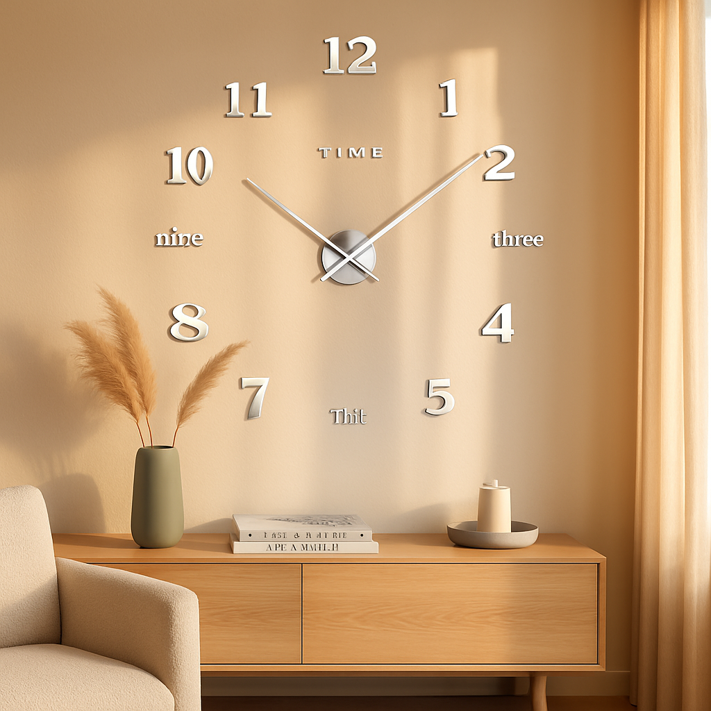 Wall Clock with 3D Mirror Surface for Modern Living Rooms