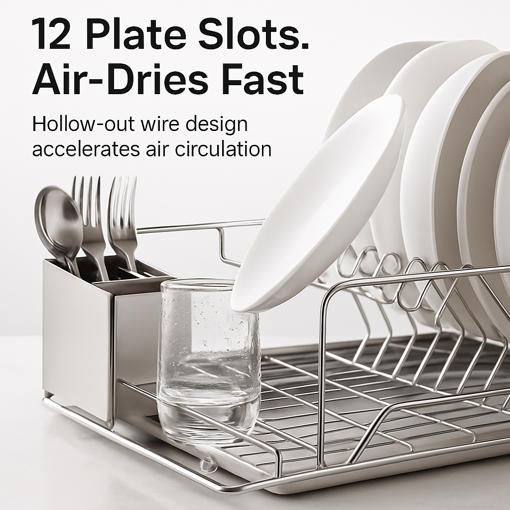 Dish Drying Rack with Drainboard and Cutlery Holder