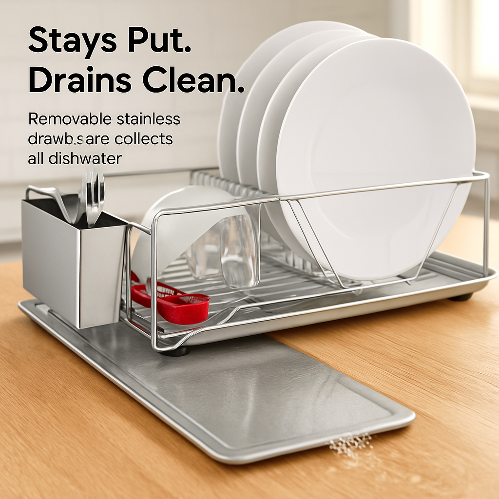 Dish Drying Rack with Drainboard and Cutlery Holder