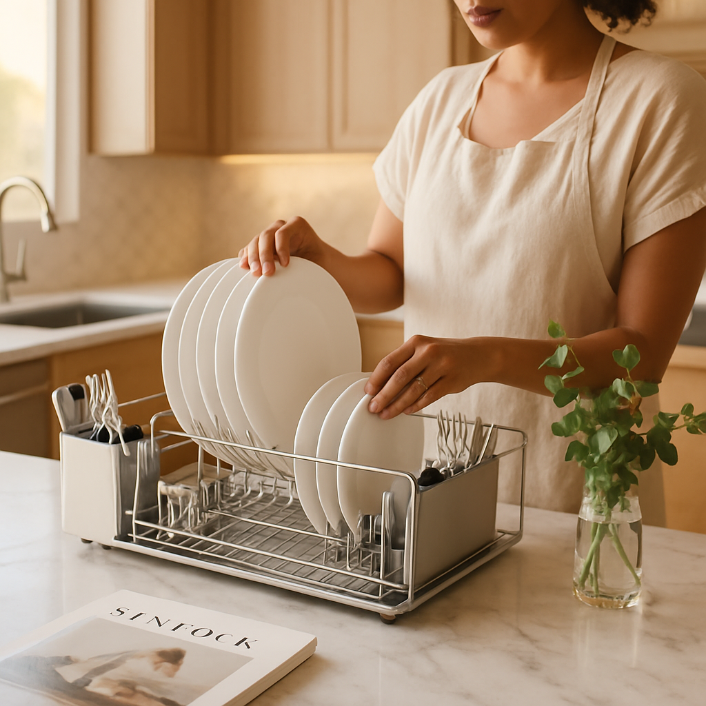 Dish Drying Rack with Drainboard and Cutlery Holder