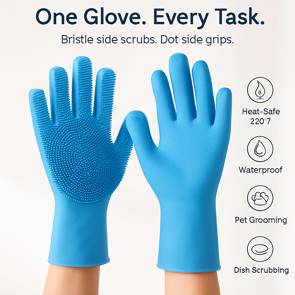 Silicone Dishwashing Gloves with Bristles