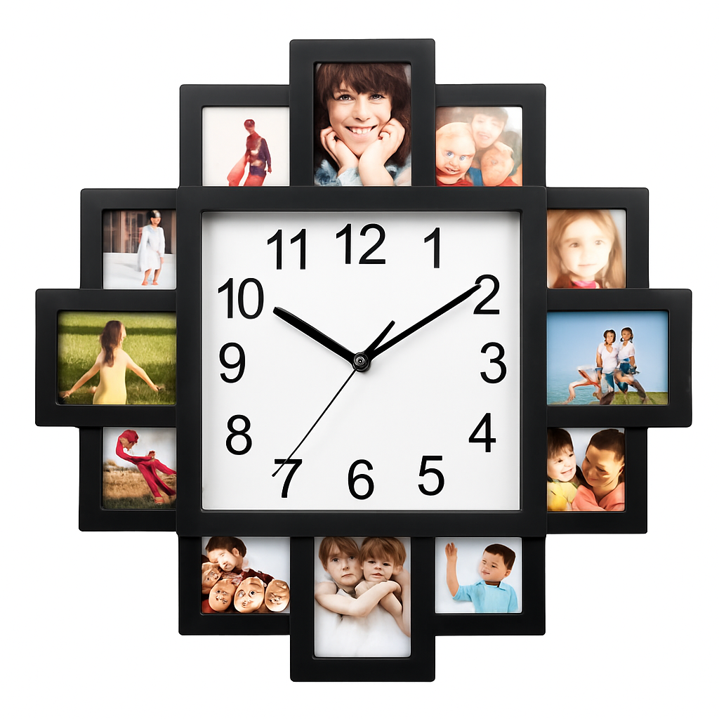 Photo Frame Clock: 12-Photo Collage Wall Display