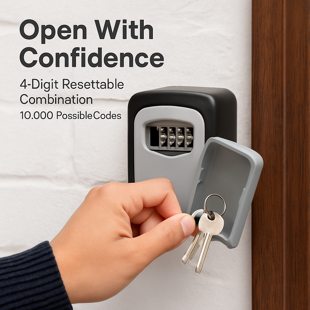Key Lock Box with 4-Digit Resettable Code for Outdoors