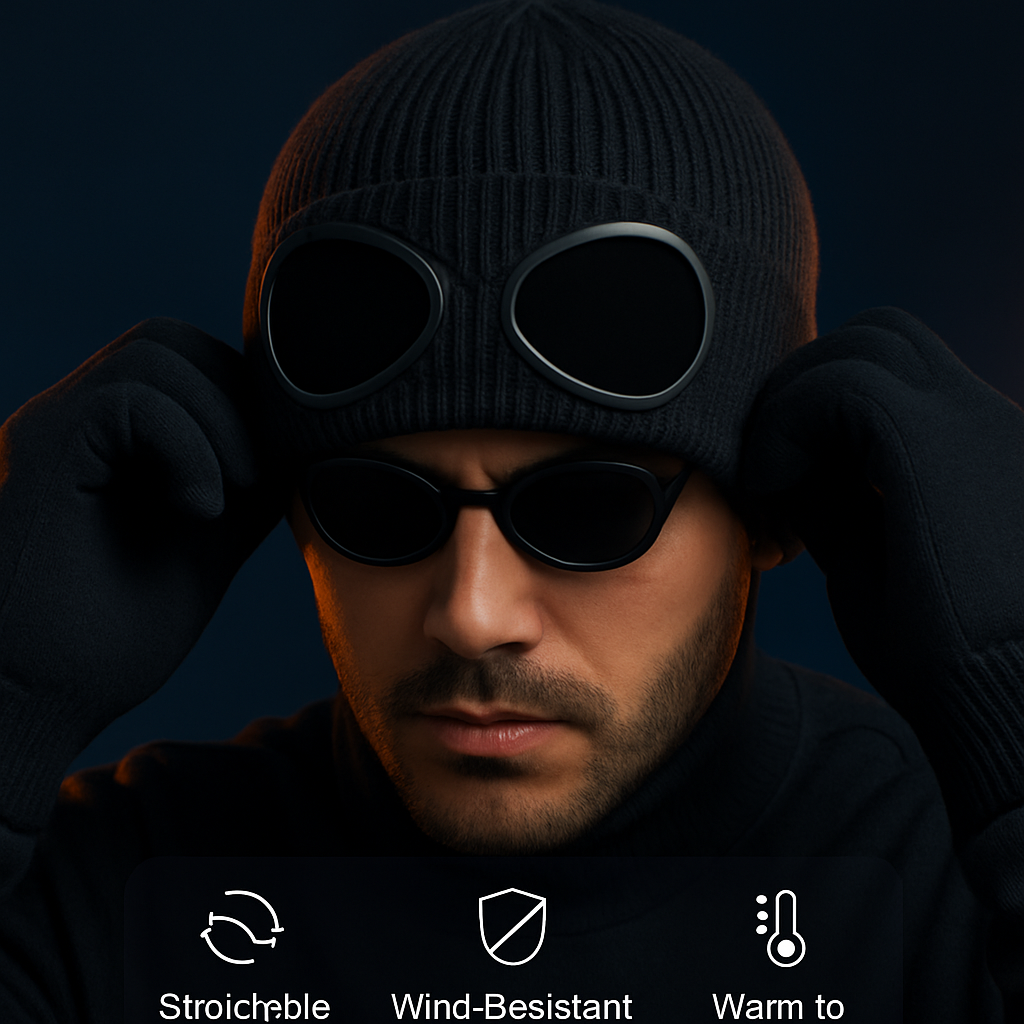Knit Beanie Hat with Goggles for Cold Weather