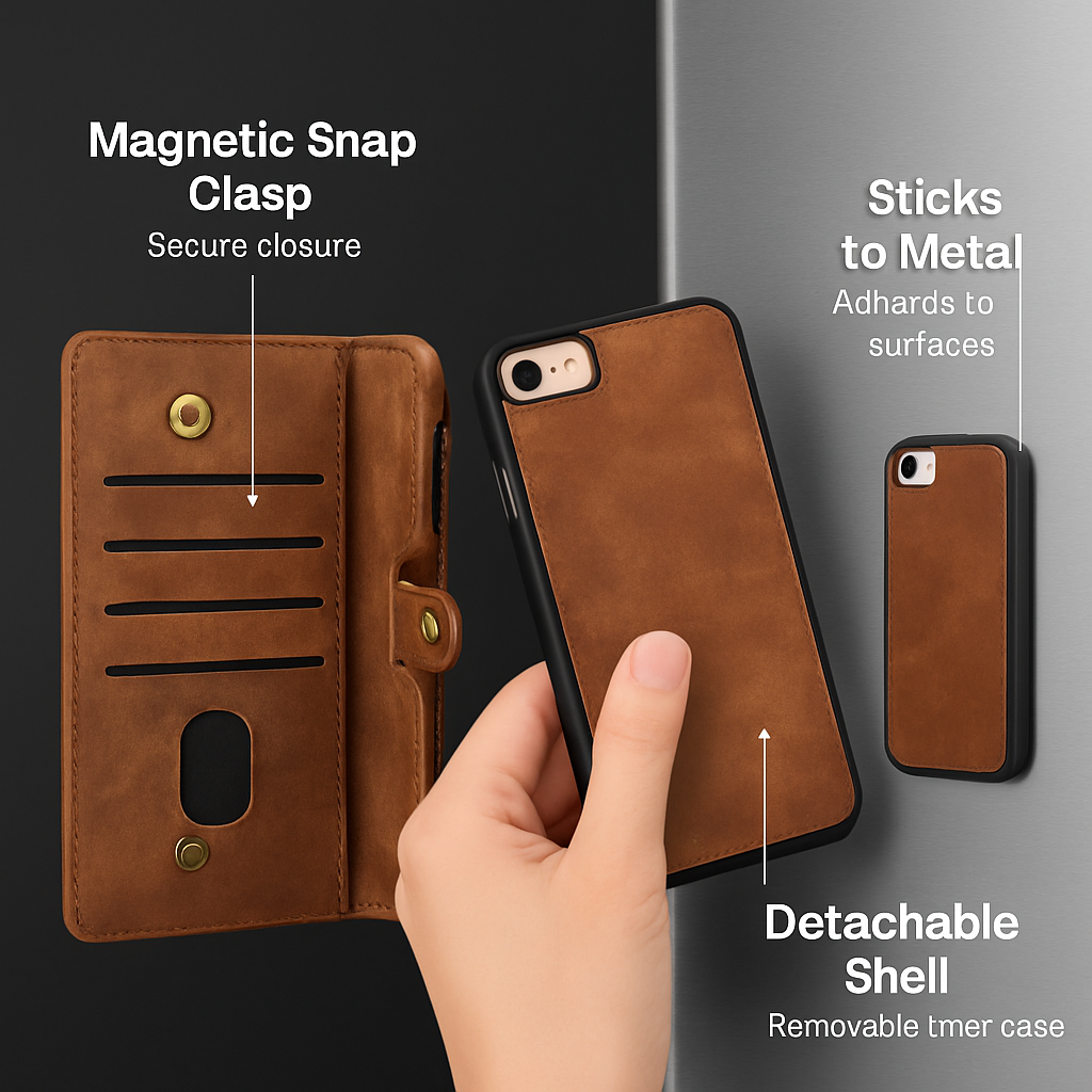 Wallet Case with Detachable Phone and Card Wallet