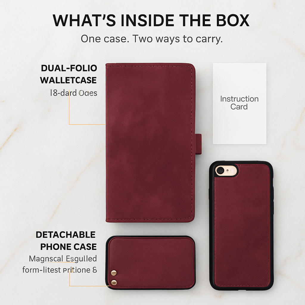 Wallet Case with Detachable Phone and Card Wallet
