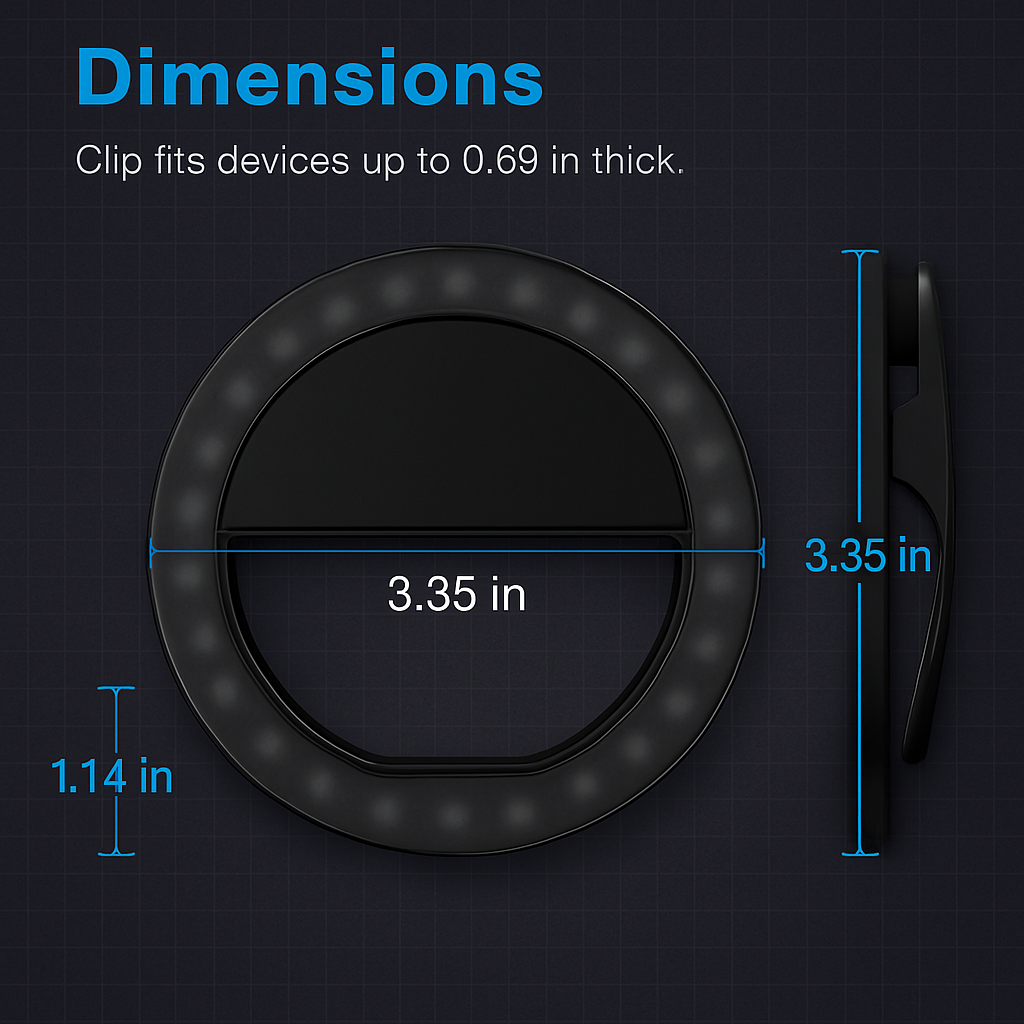 Selfie Ring Light Clip for Phones and Tablets - Portable