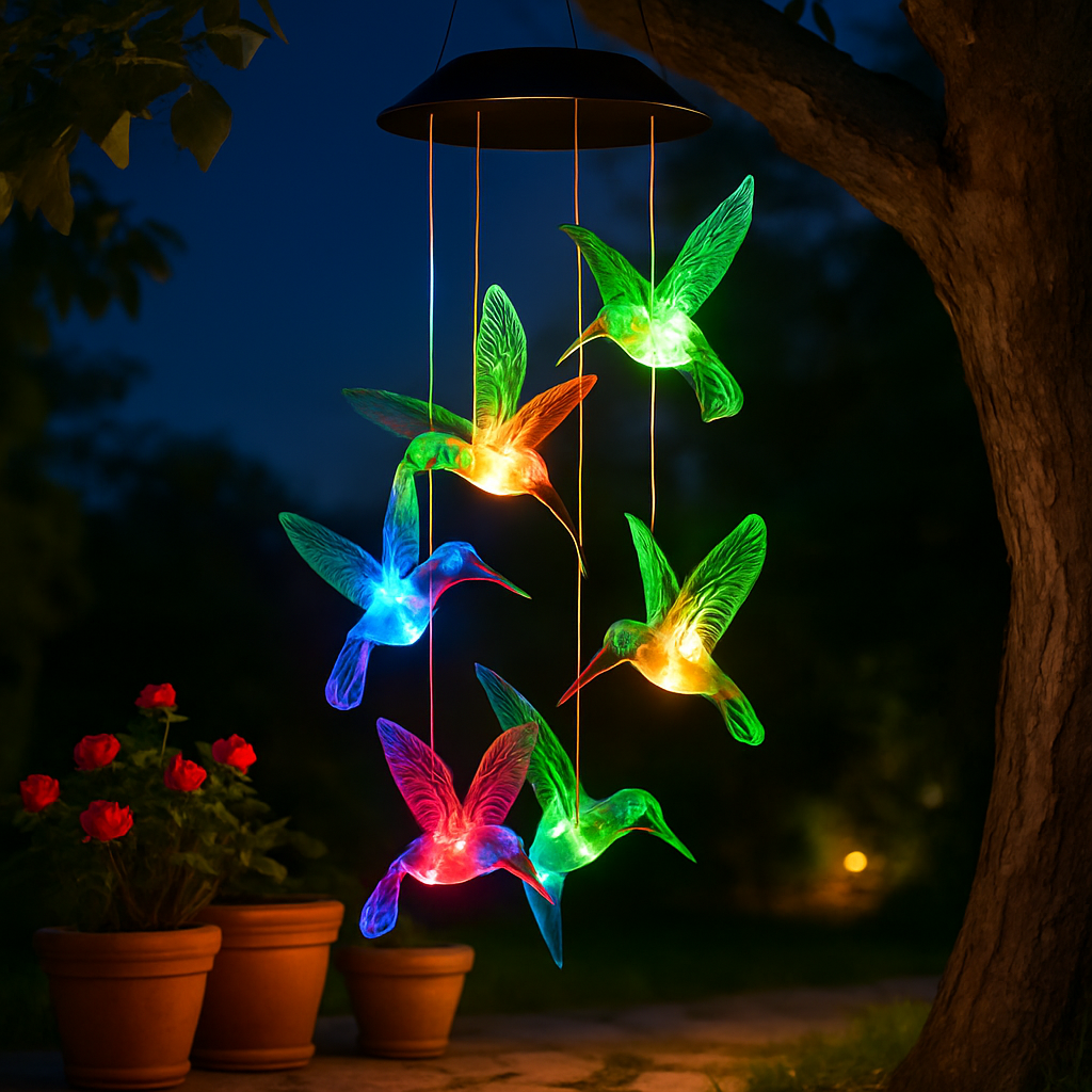 Solar Hummingbird Wind Chime Color Changing