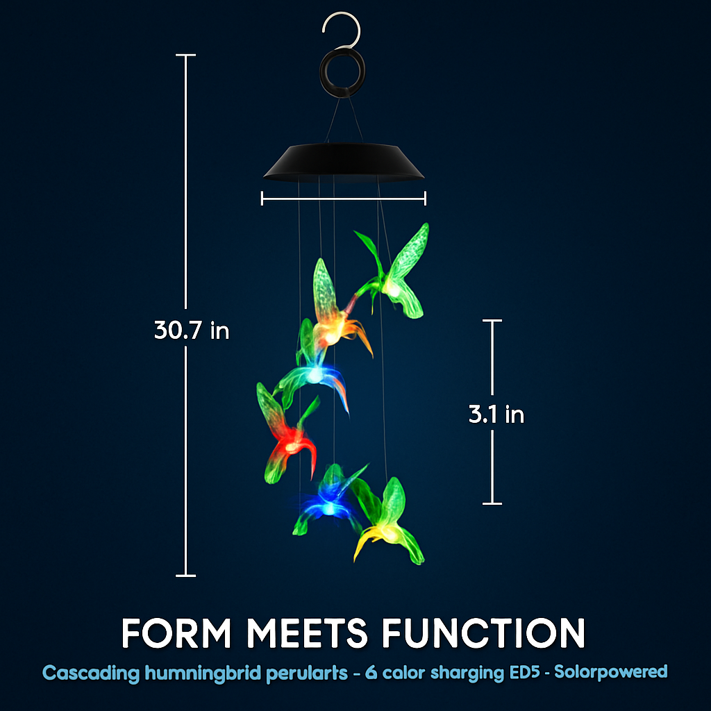 Solar Hummingbird Wind Chime Color Changing