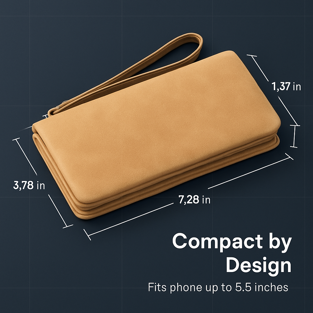 Leather Clutch Wallet with Card Slots and Phone Pocket
