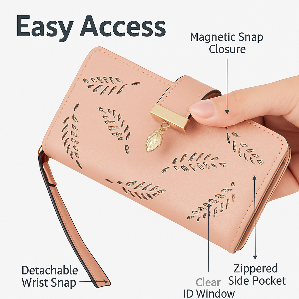 Leather Wallet Clutch - Card Slots - PU Leather - Compact