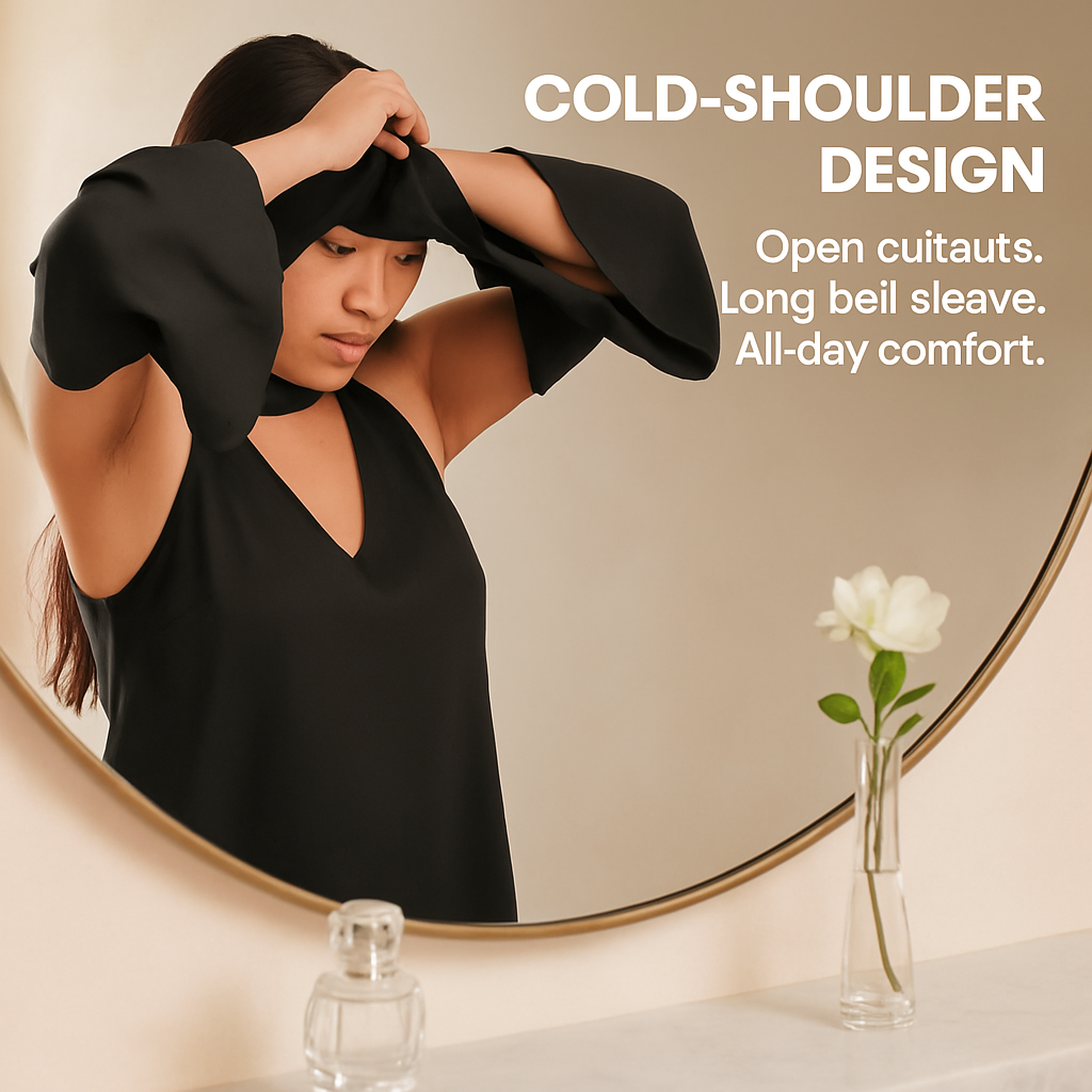 Off-the-Shoulder Blouse with V-Neck and Long Sleeves