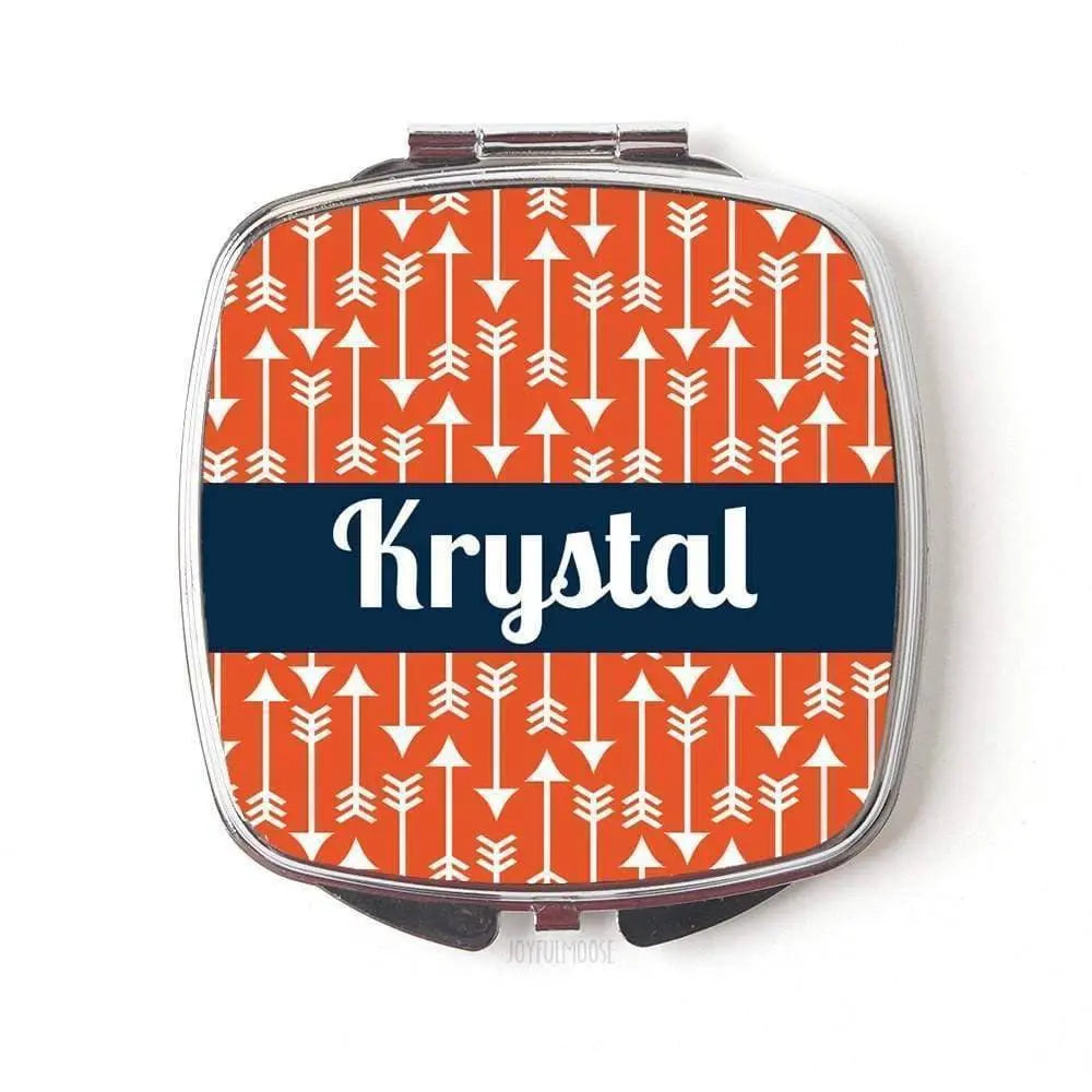 Geometric Arrow Personalized Purse Mirror - Orange & Navy