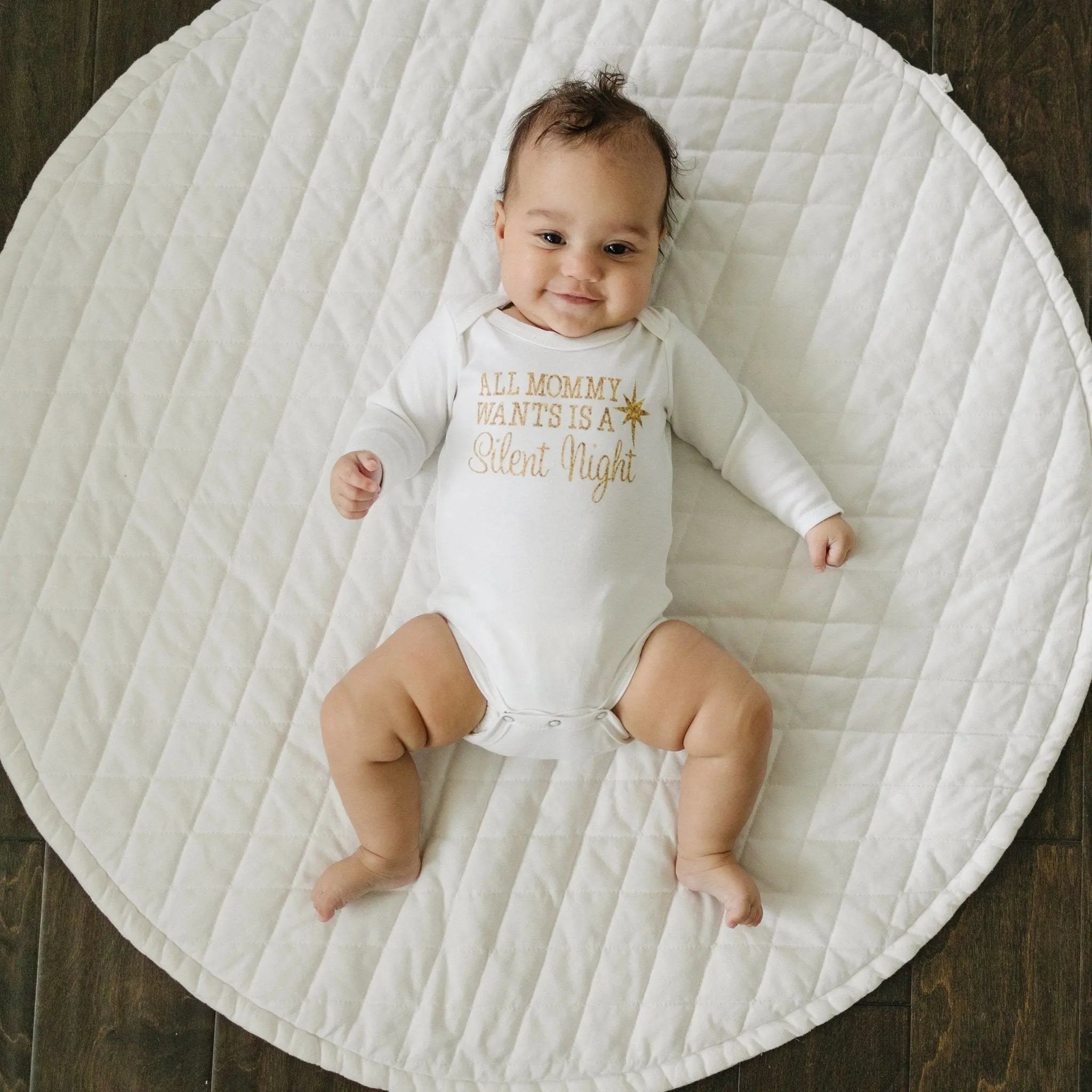 Gold Christmas Baby Tshirt - Newborn Baby Gift - Silent Night Gold Baby Outfit