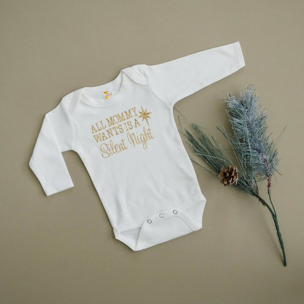 Gold Christmas Baby Tshirt - Newborn Baby Gift - Silent Night Gold Baby Outfit