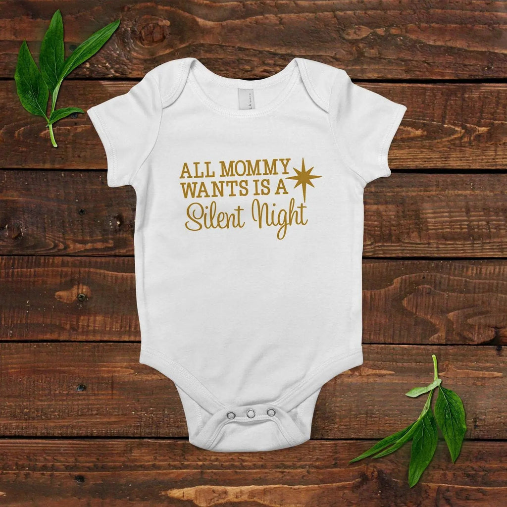 Gold Christmas Baby Tshirt - Newborn Baby Gift - Silent Night Gold Baby Outfit
