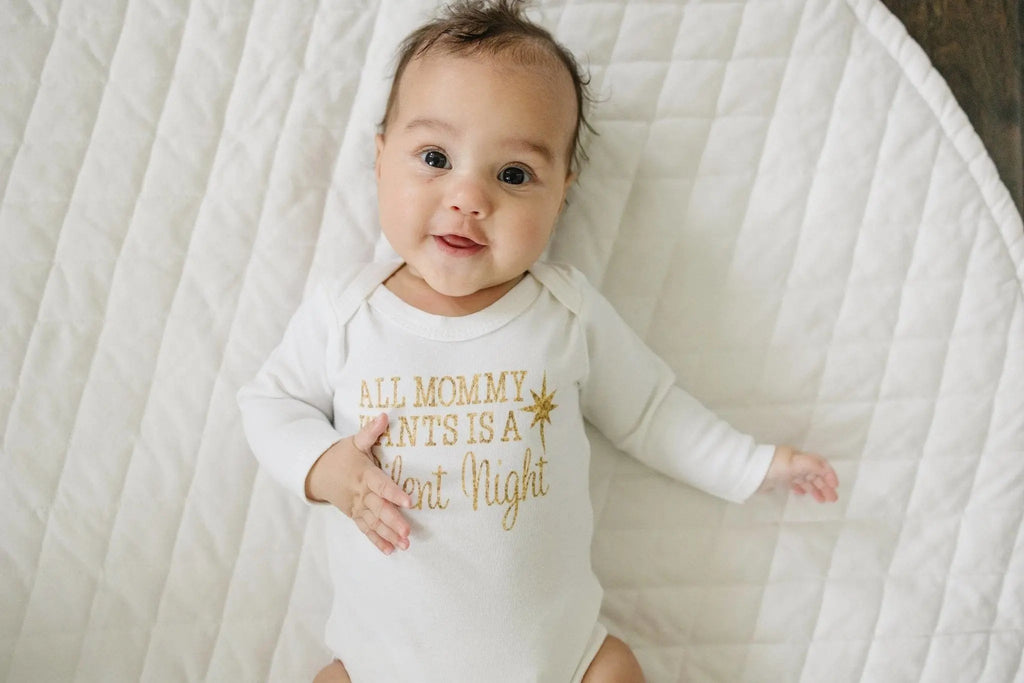 Gold Christmas Baby Tshirt - Newborn Baby Gift - Silent Night Gold Baby Outfit