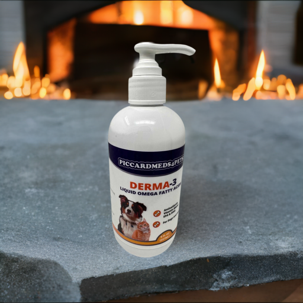 Piccardmeds4pets Derma-3 Omega-3 Liquid Supplement 8 oz Pump for Dogs & Cats + Free Bandana!