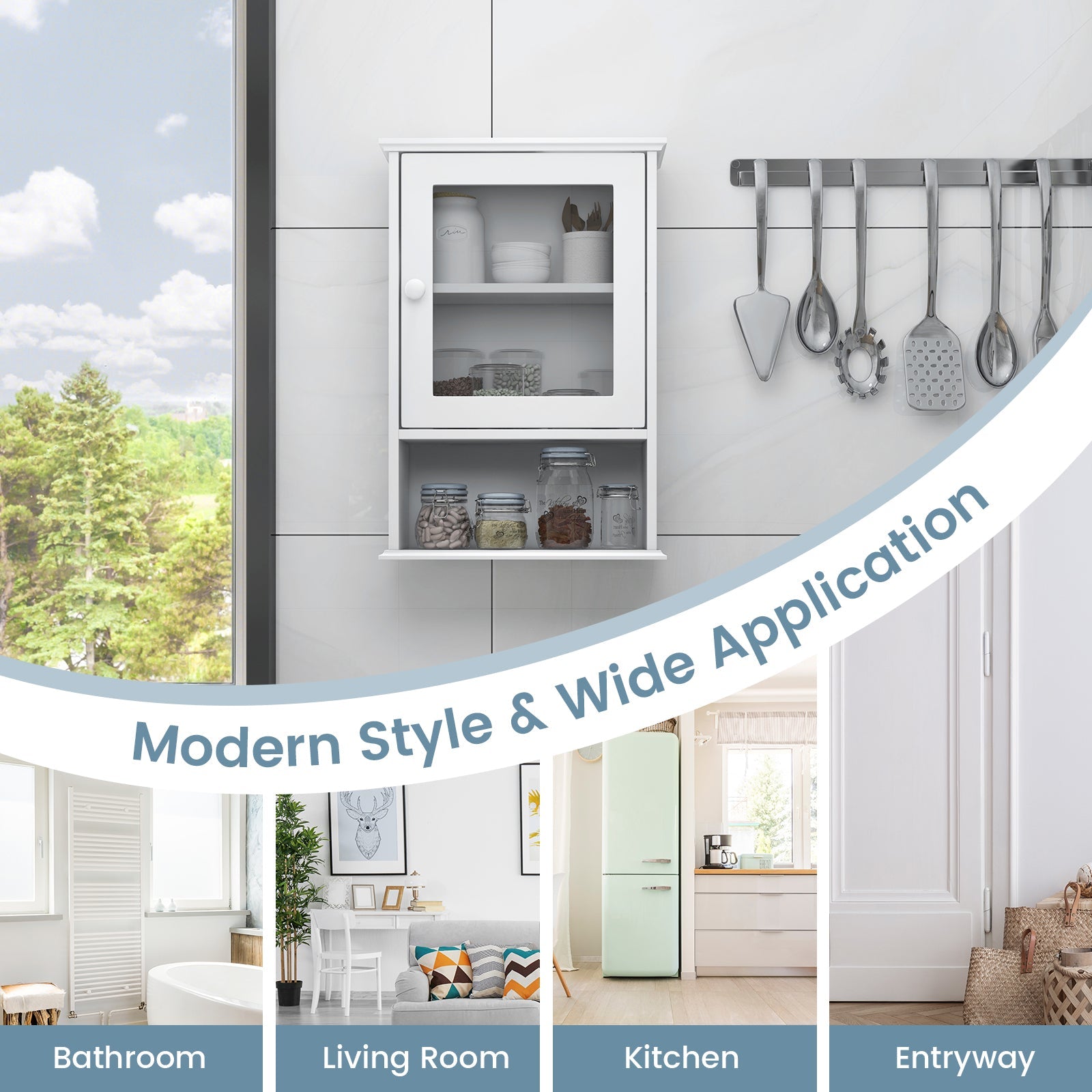 Bathroom Wall Mounted Adjustable Hanging Storage Medicine Cabinet