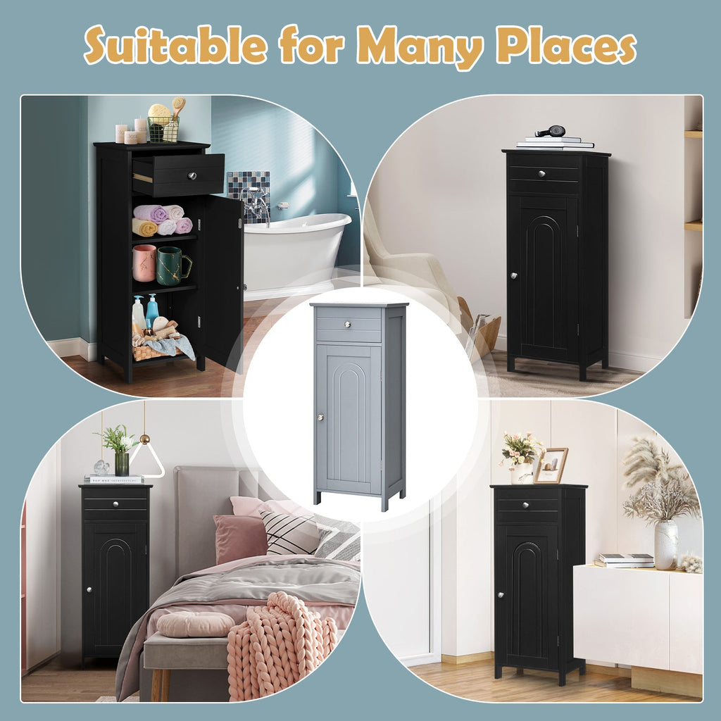 Wooden Storage Free-Standing Floor Cabinet with Drawer and Shelf