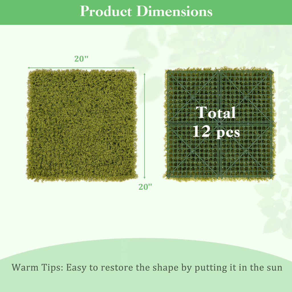12 Pieces 20 x 20 inches Artificial Grass Wall Panels for Garden Yard Balcony