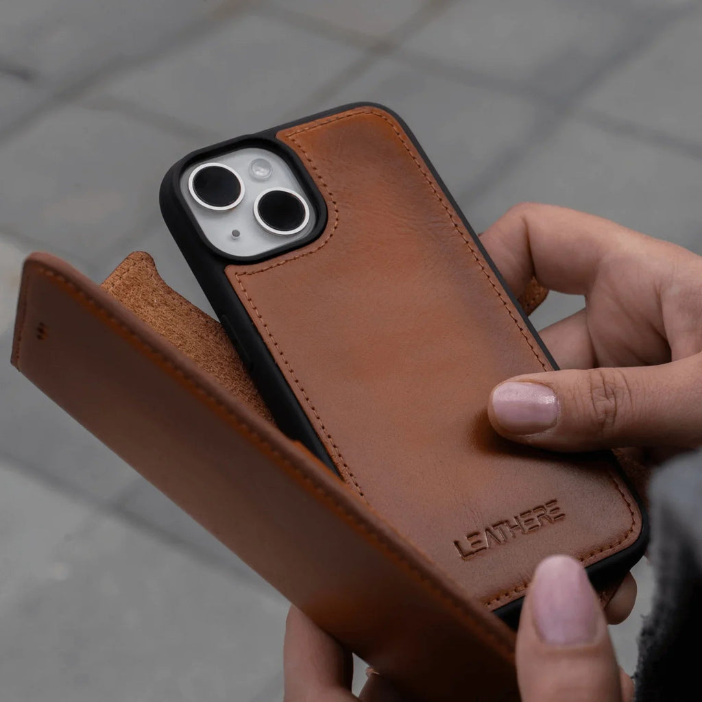 iPhone 16 Series Black Leather Wallet Case - New York