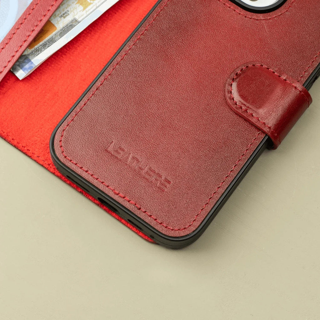 iPhone 16 Series Red Leather Wallet Case - New York