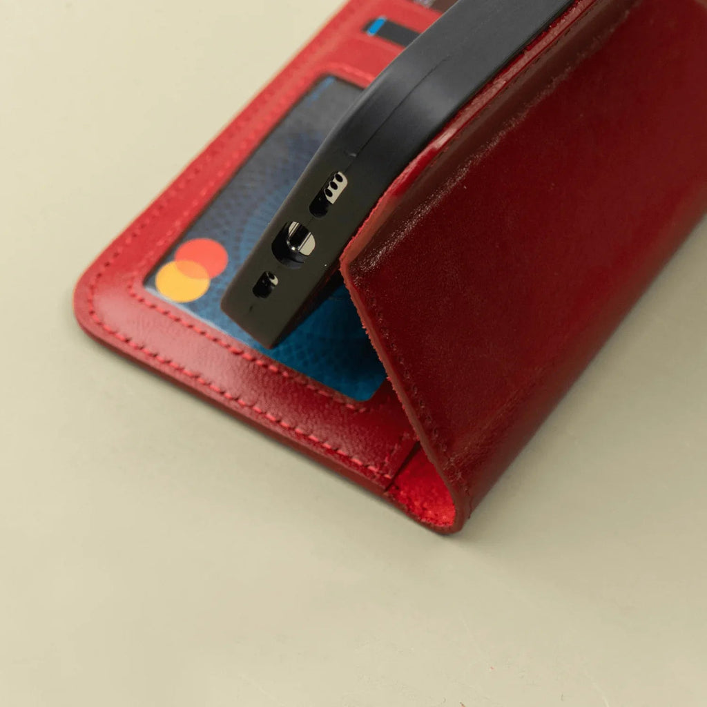 iPhone 16 Series Red Leather Wallet Case - New York