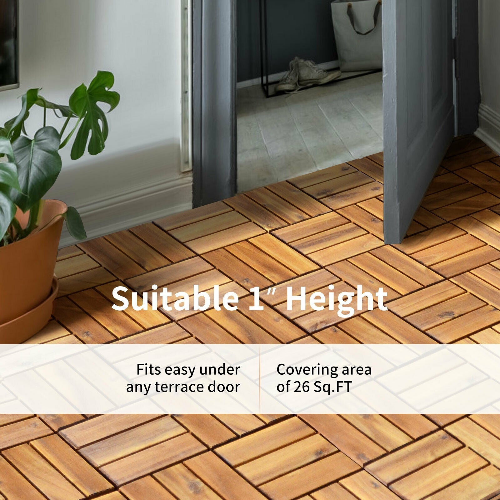 27 Pieces 12 x 12 Inch Acacia Wood Interlocking Patio Deck Tile