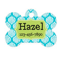 Personalized Dog Name Tag - Dog ID Tag - Aqua Lime Custom Dog Collar Tag - Dog Tag Damask Pattern