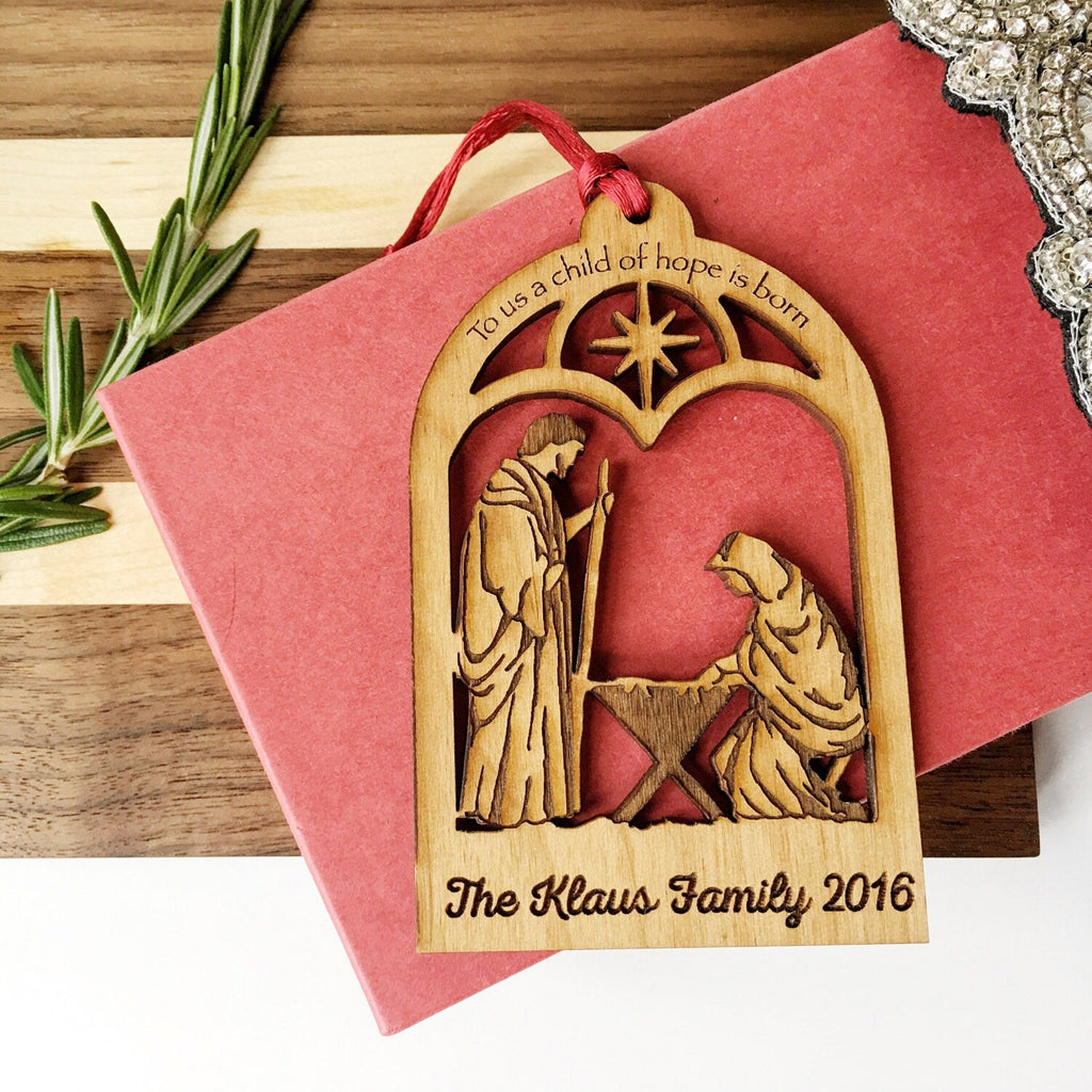 Personalized Nativity Ornament | Christian Holiday Keepsake - Wooden Christmas Tree Decoration