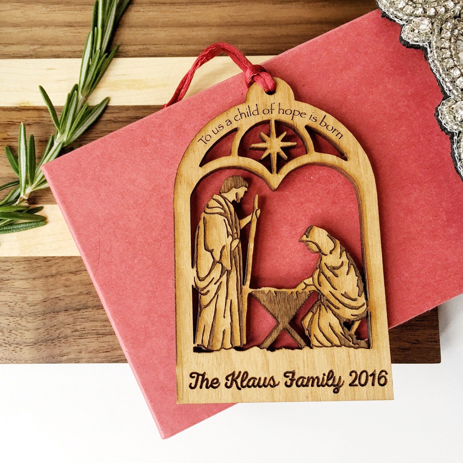 Personalized Nativity Ornament | Christian Holiday Keepsake - Wooden Christmas Tree Decoration
