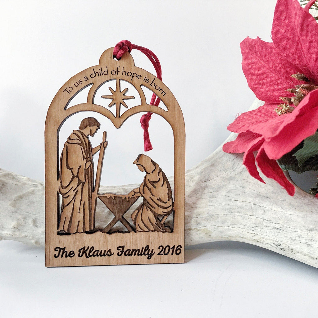 Personalized Nativity Ornament | Christian Holiday Keepsake - Wooden Christmas Tree Decoration