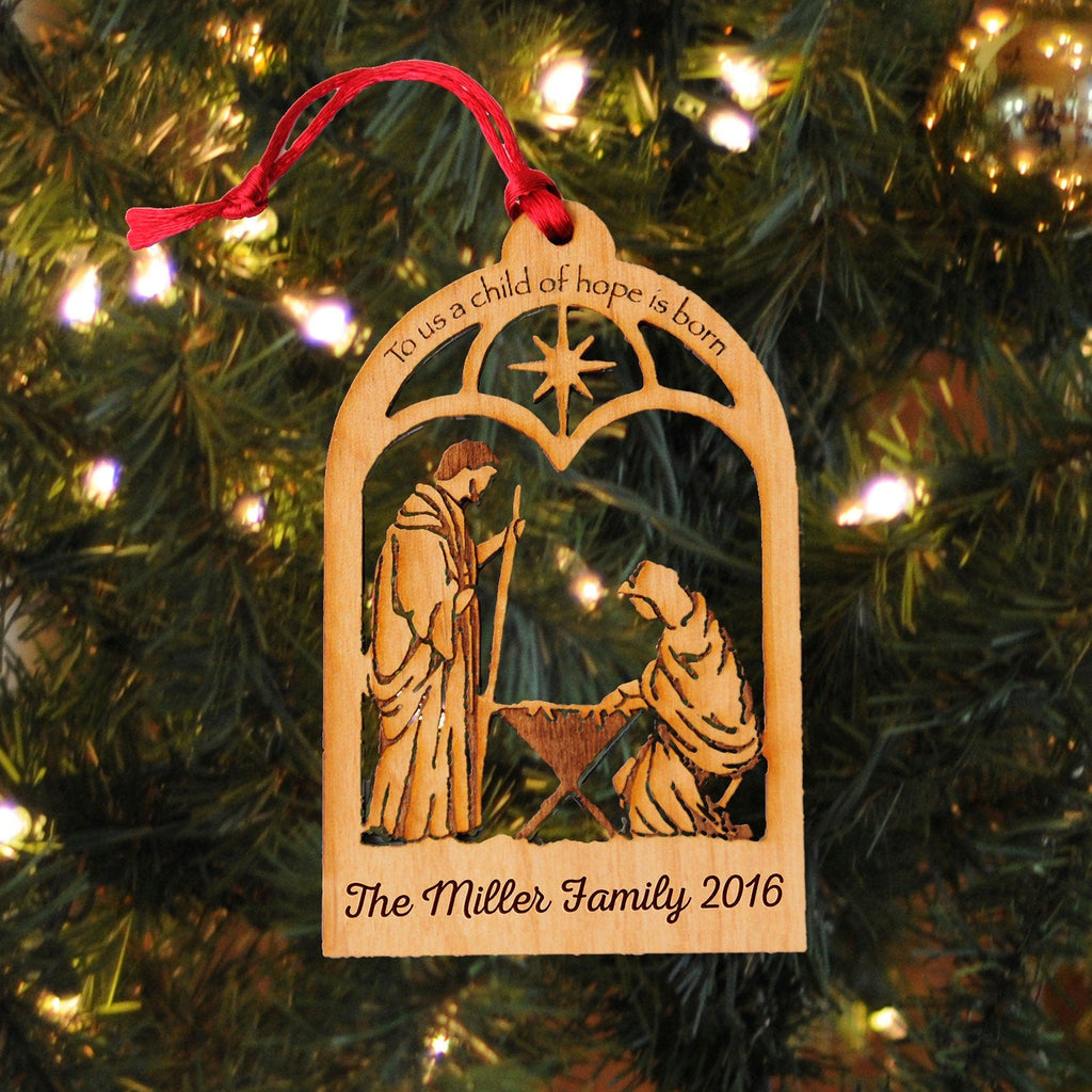 Personalized Nativity Ornament | Christian Holiday Keepsake - Wooden Christmas Tree Decoration