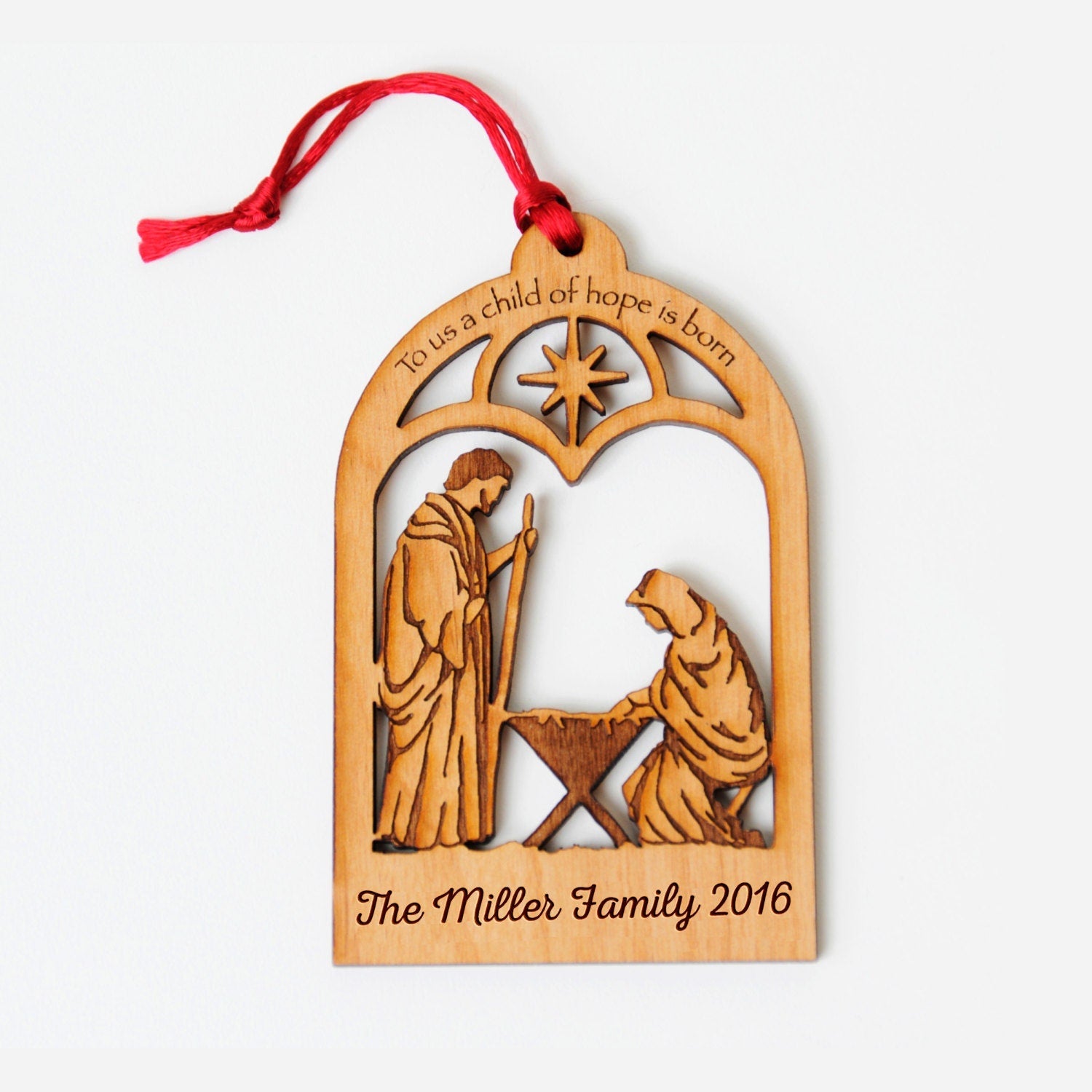 Personalized Nativity Ornament | Christian Holiday Keepsake - Wooden Christmas Tree Decoration