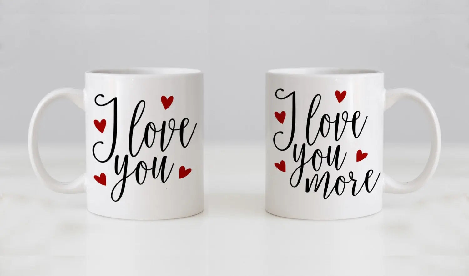 Mug Set, his n hers, I Love You & I Love You More, Valentines Day Gifts, Wedding Gift Coffee Mug Set, Anniversary Gift