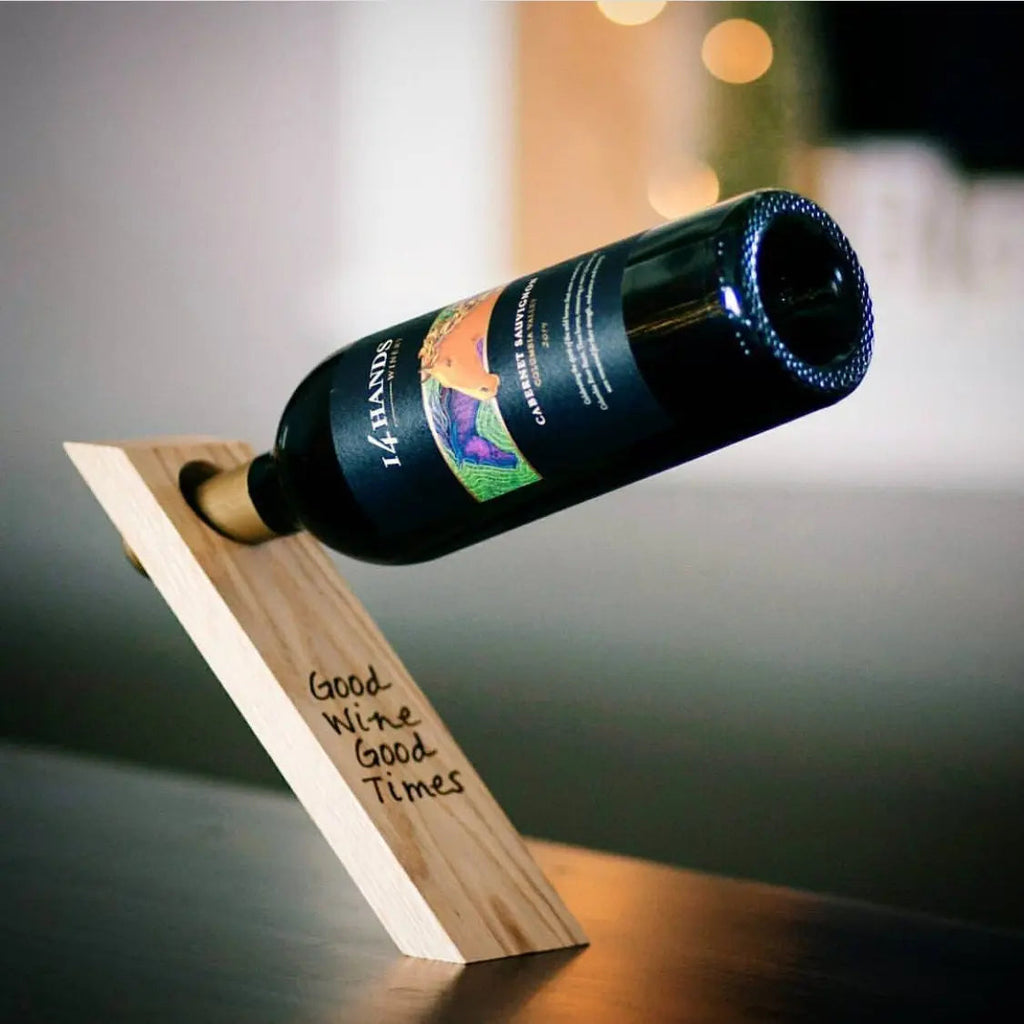 Wood Wine Bottle Balancer - Wine Bottle Hostess Gift - Gravity Defying Wine Bottle Holder