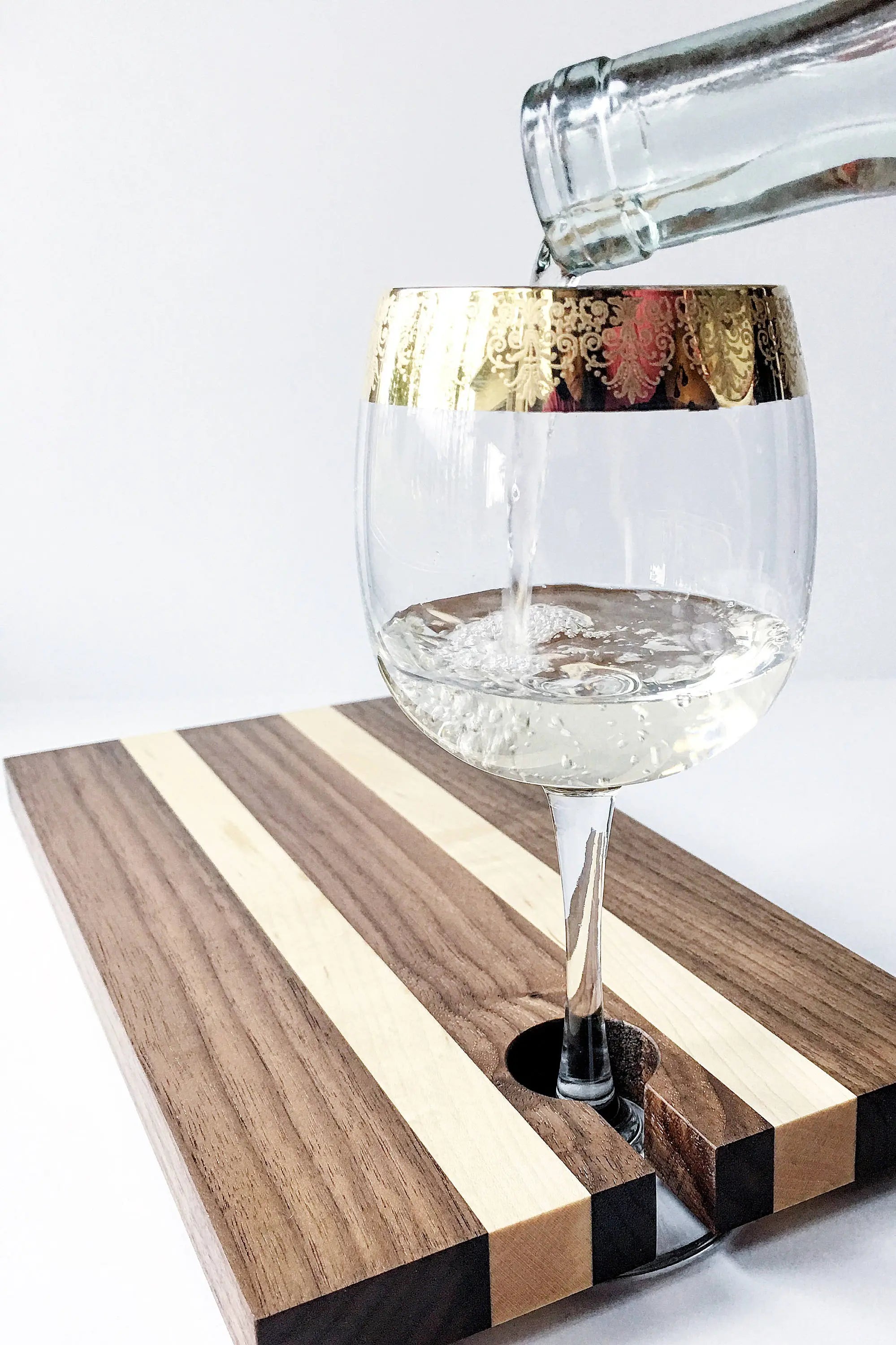 Serving Tray, Maple & Walnut Charcuterie Board, Wood Cheese Board with Wine Glass Holder