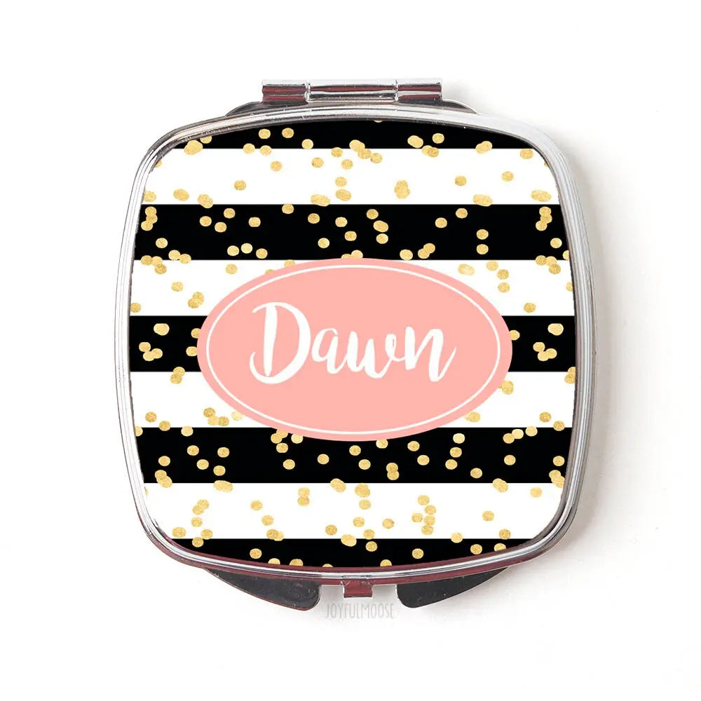 Personalized Gift for Her, Mothers Day gift, bridesmaid gifts, Birthday gift for sister, Cosmetic Mirror Black Coral Gold gifts for women