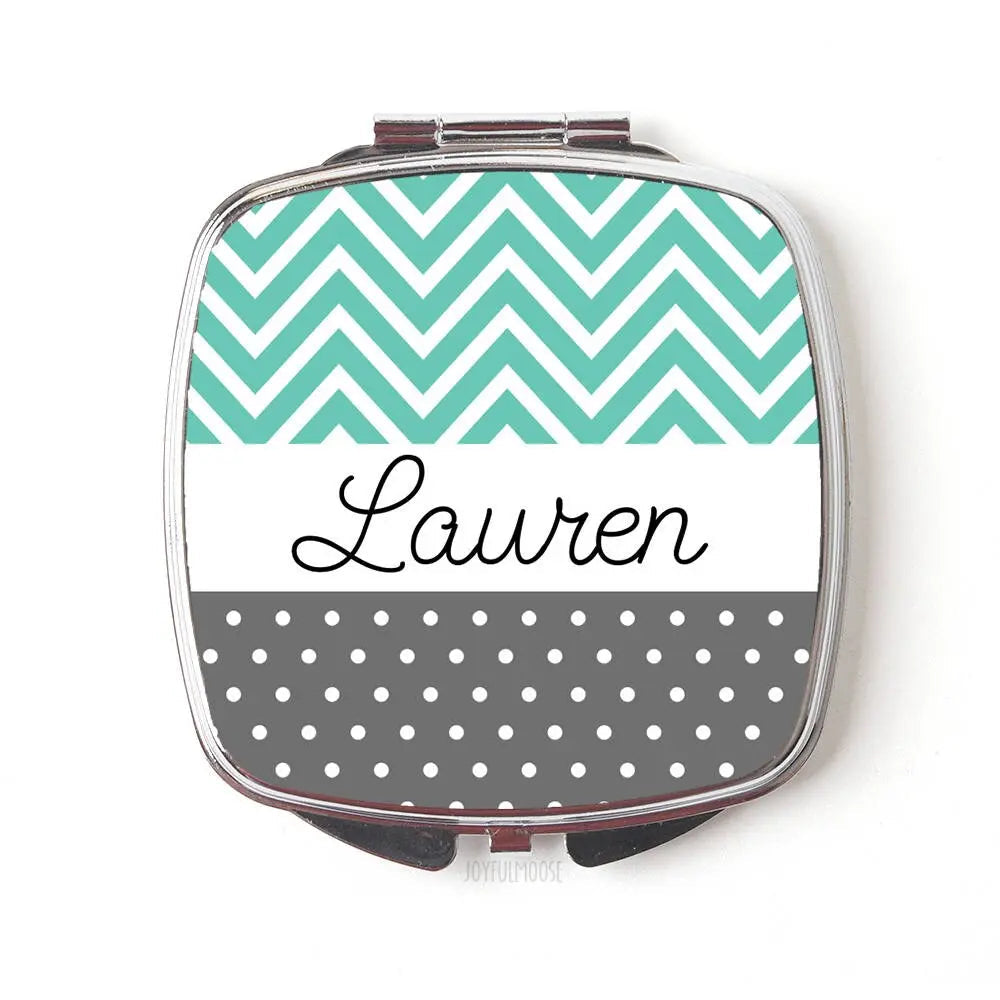 bridesmaids gift mint gray wedding - Custom Bridesmaid Gifts Personalized Pocket Compact Mirror