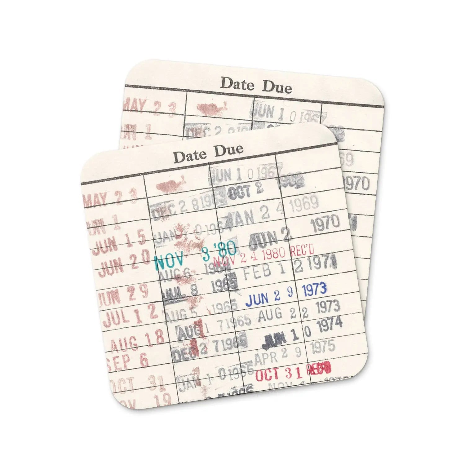 Library Card Coaster - Librarian Gift Set of Coasters - Reading Reader Book - Vintage Library Due Date Card