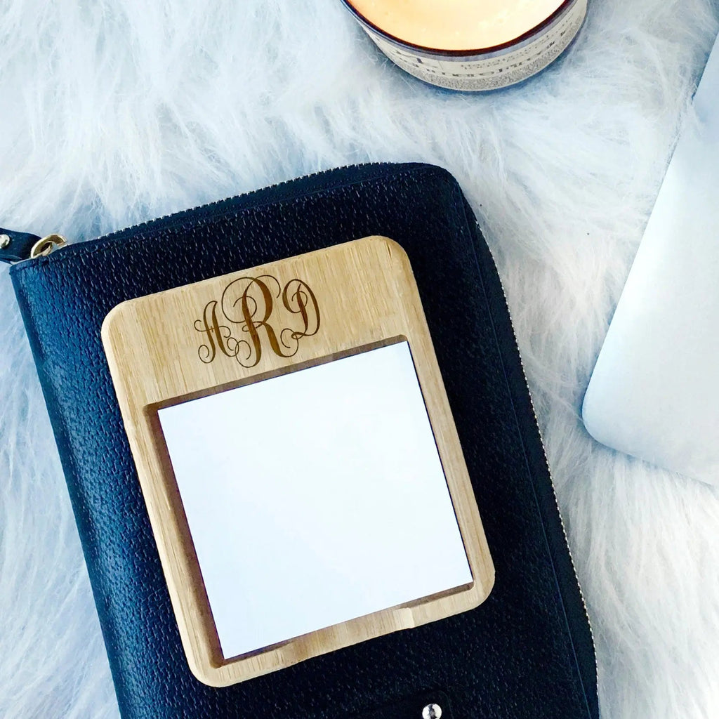 Monogram Sticky Note Holder - Office Gift - Bamboo Monogram Desk Accessory