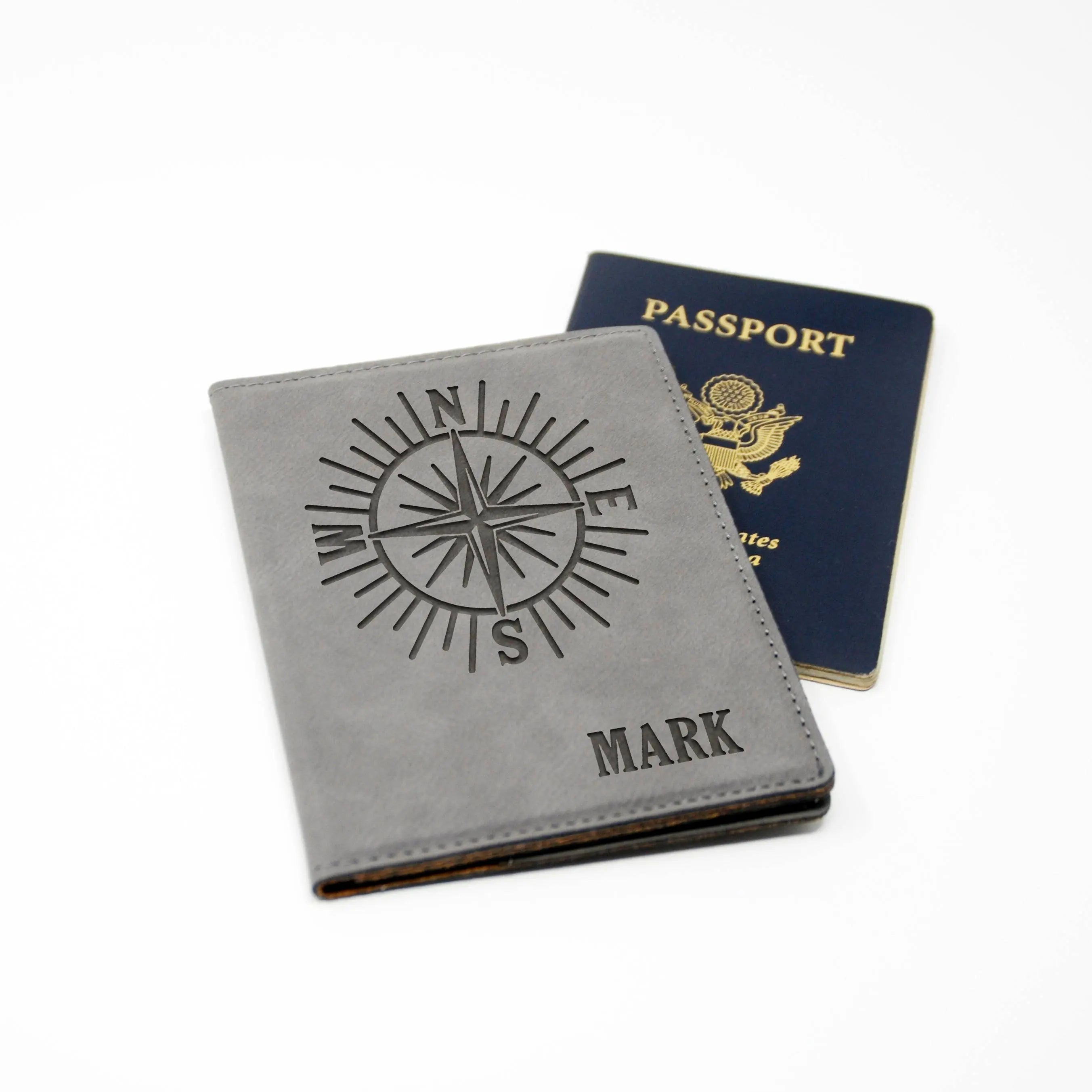Personalized Passport Holder – Engraved Faux Leather Passport Cover With Compass Design