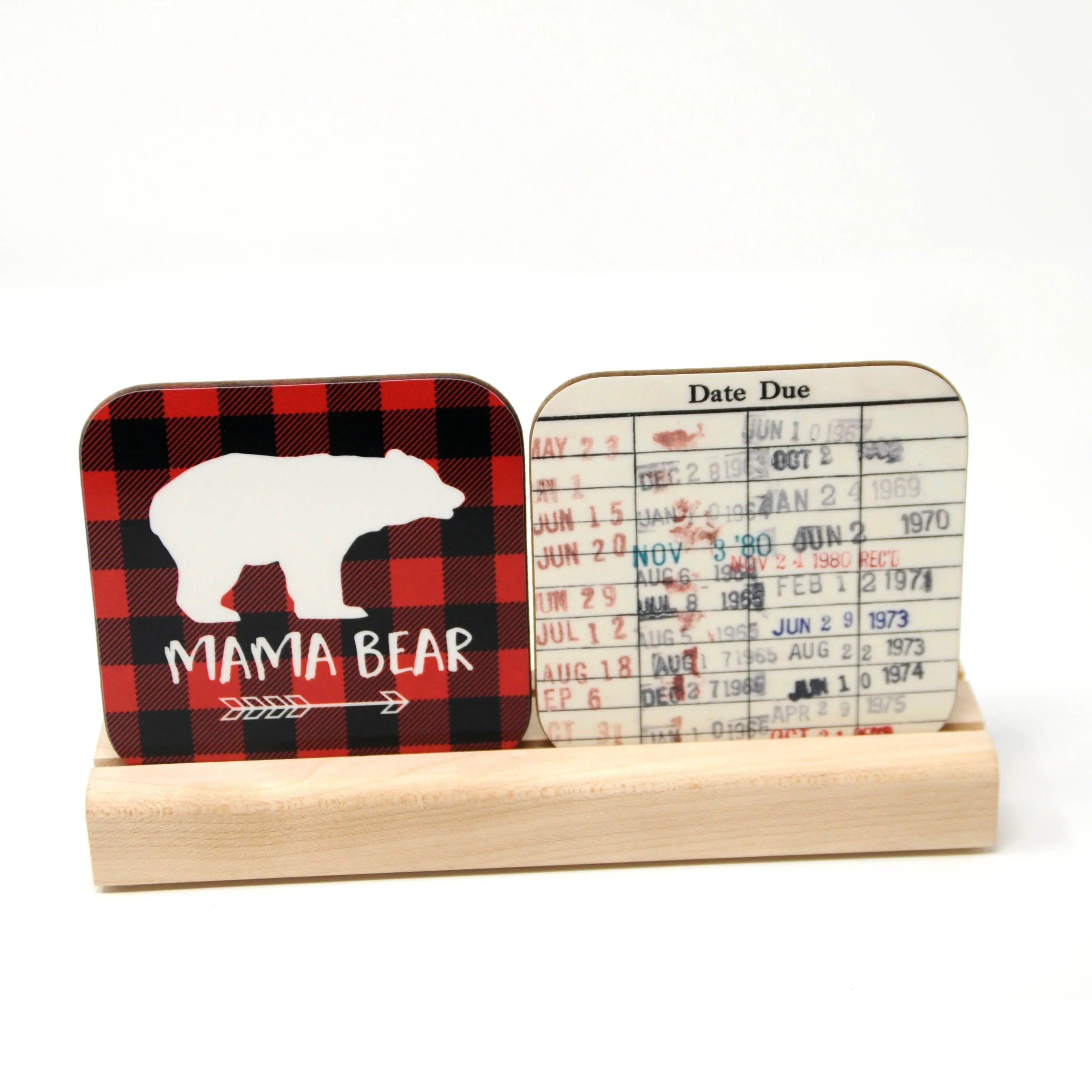 Library Card Coaster - Librarian Gift Set of Coasters - Reading Reader Book - Vintage Library Due Date Card
