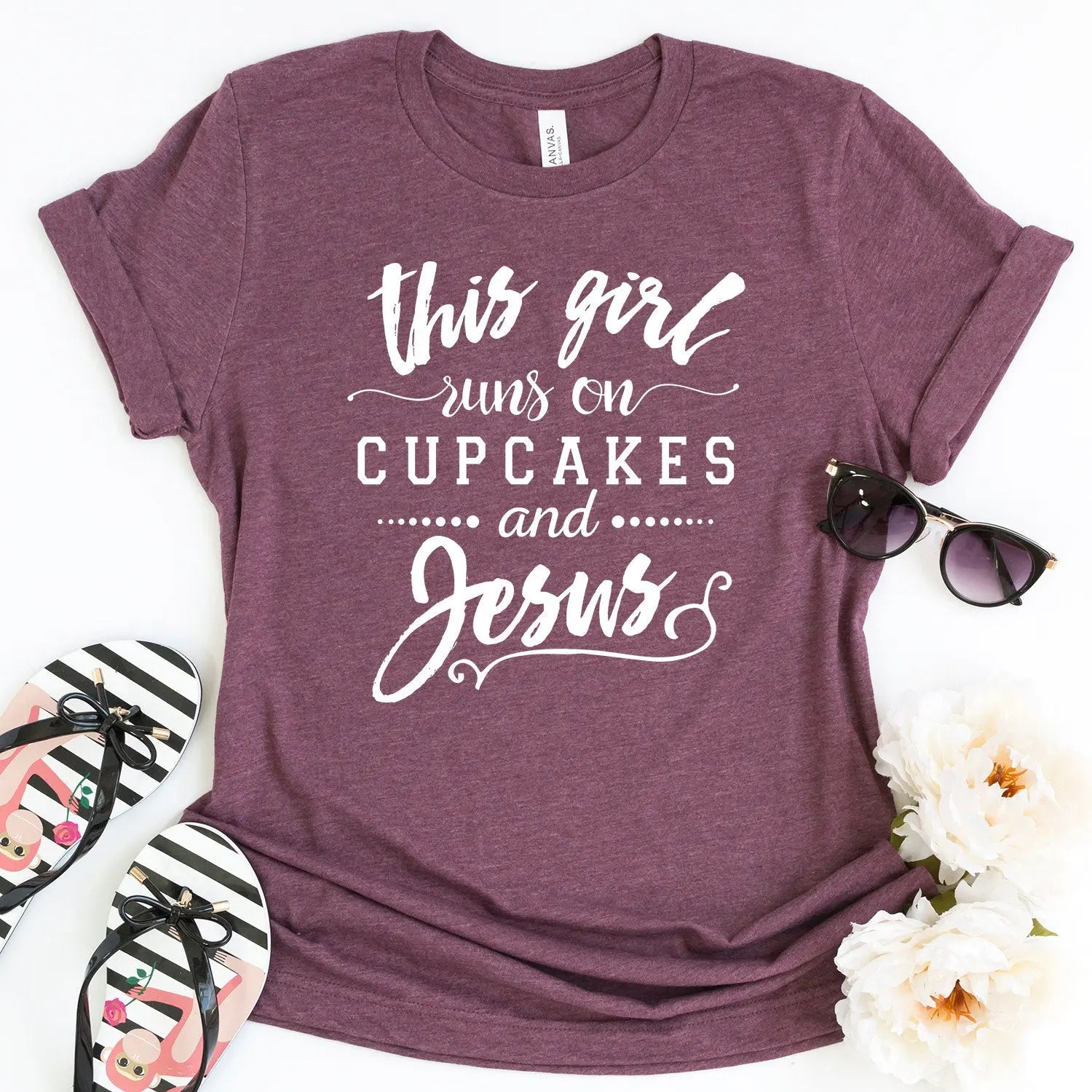 Christian Women's T-Shirt - Cupcakes and Jesus Shirt | Soft Bella Canvas Tee