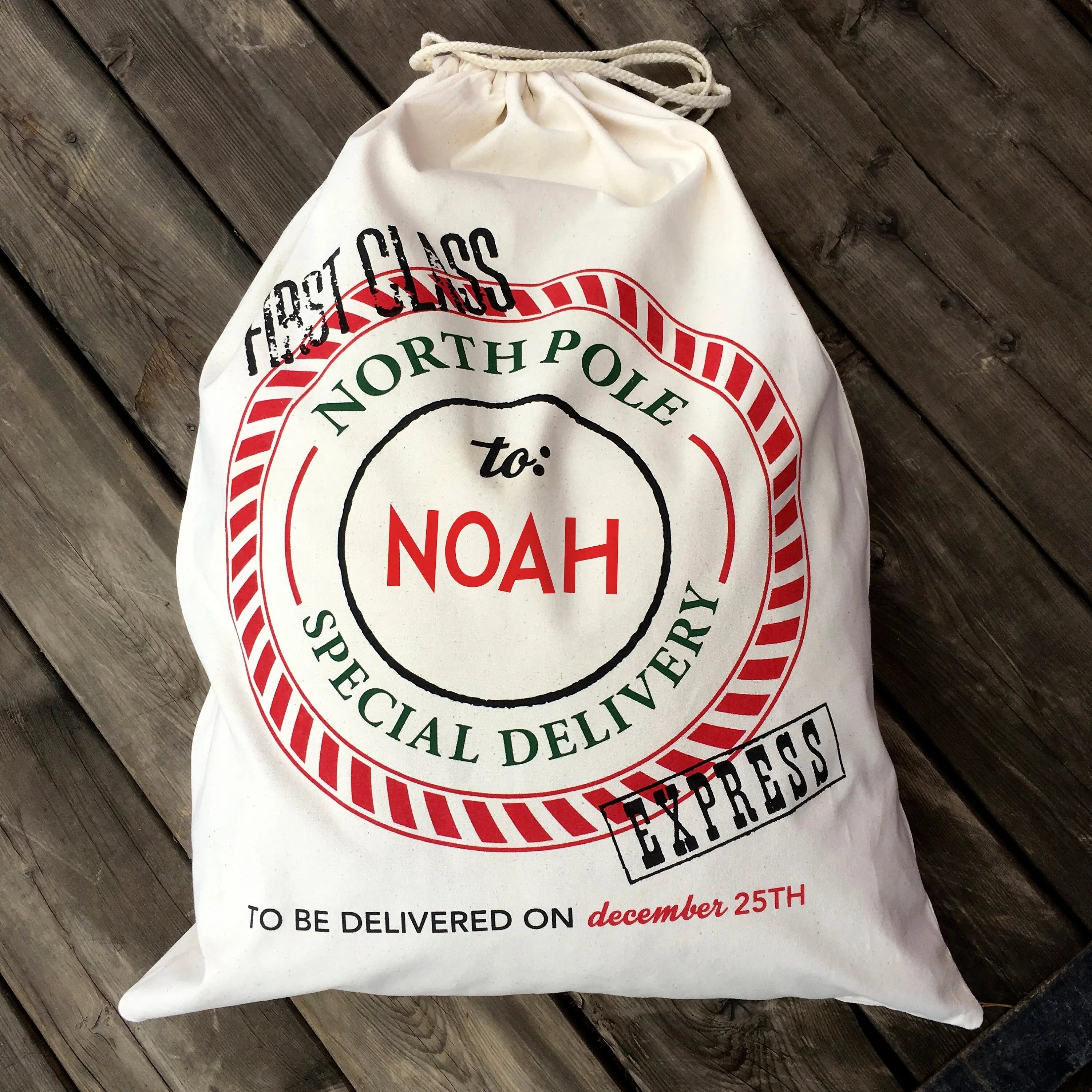 Personalized Santa Sack - Custom Canvas Christmas Gift Bag With Drawstring