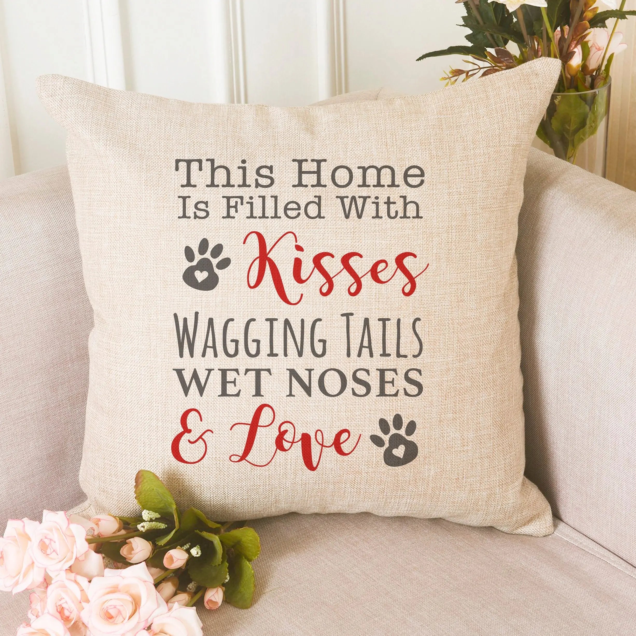 Dog House Decor | Dog Pillow Cover - Cozy Throw Pillow with Paw Print Design
