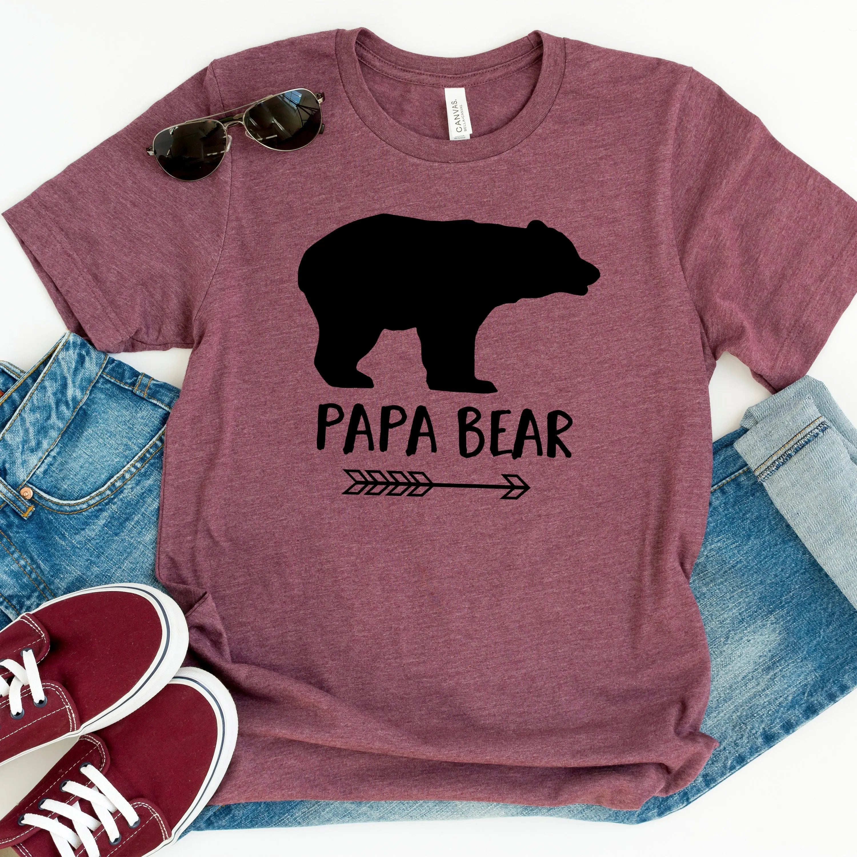 Papa Bear Shirt - Gray Mens Tee - Papa Bear Tshirt for Father's Day