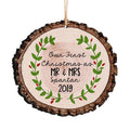 Wedding Gift, Our First Christmas as Mr & Mrs Christmas Ornament, Personalized Rustic Wood Slice Tree Ornament