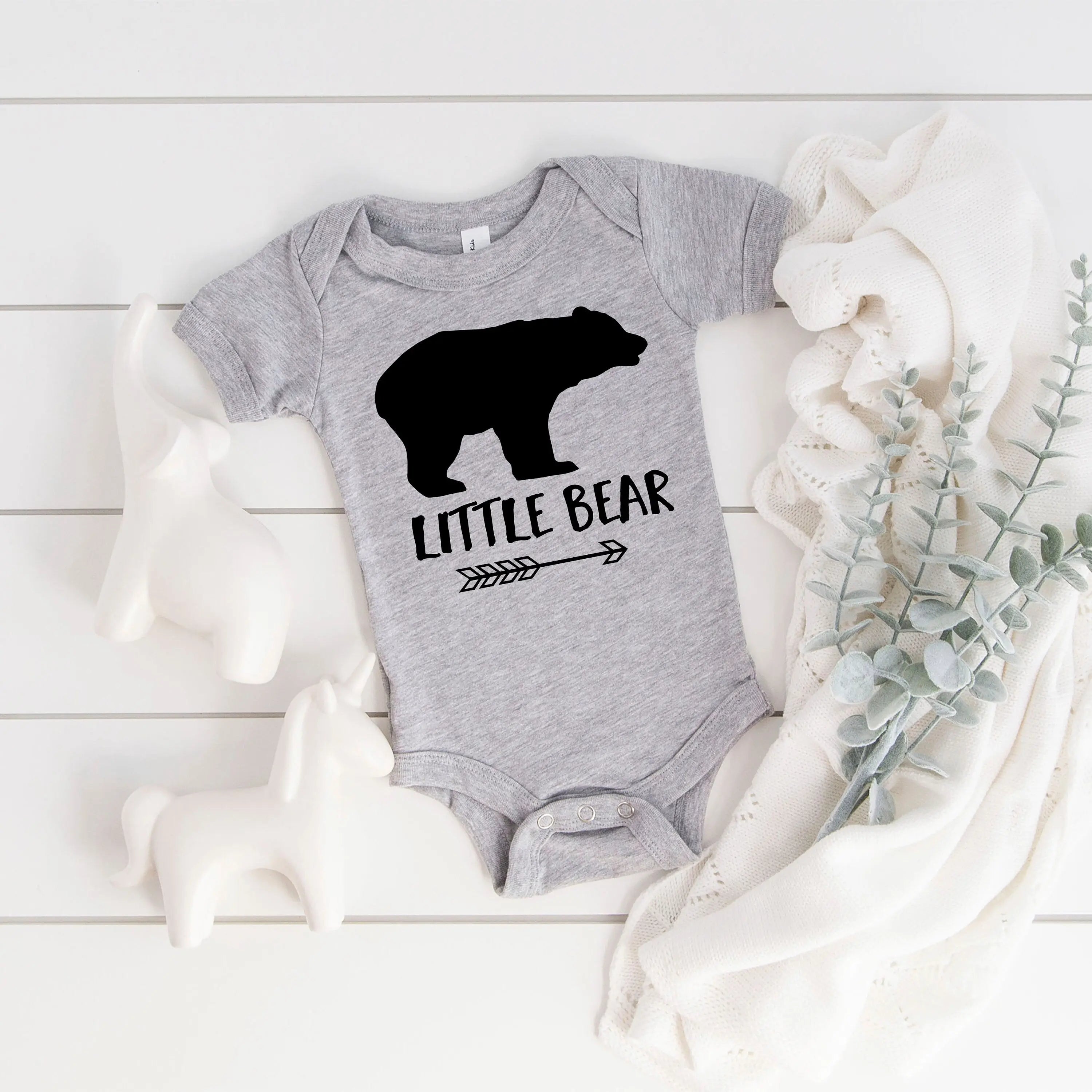 Little Bear Gray Bodysuit - Little Brother One Piece - Little Sister Gray Creeper